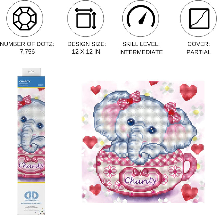 DIAMOND DOTZ DD5.073 - Original 5D Diamond Painting Set Elefant Charity, Kreativset mit 7.756 Diaman