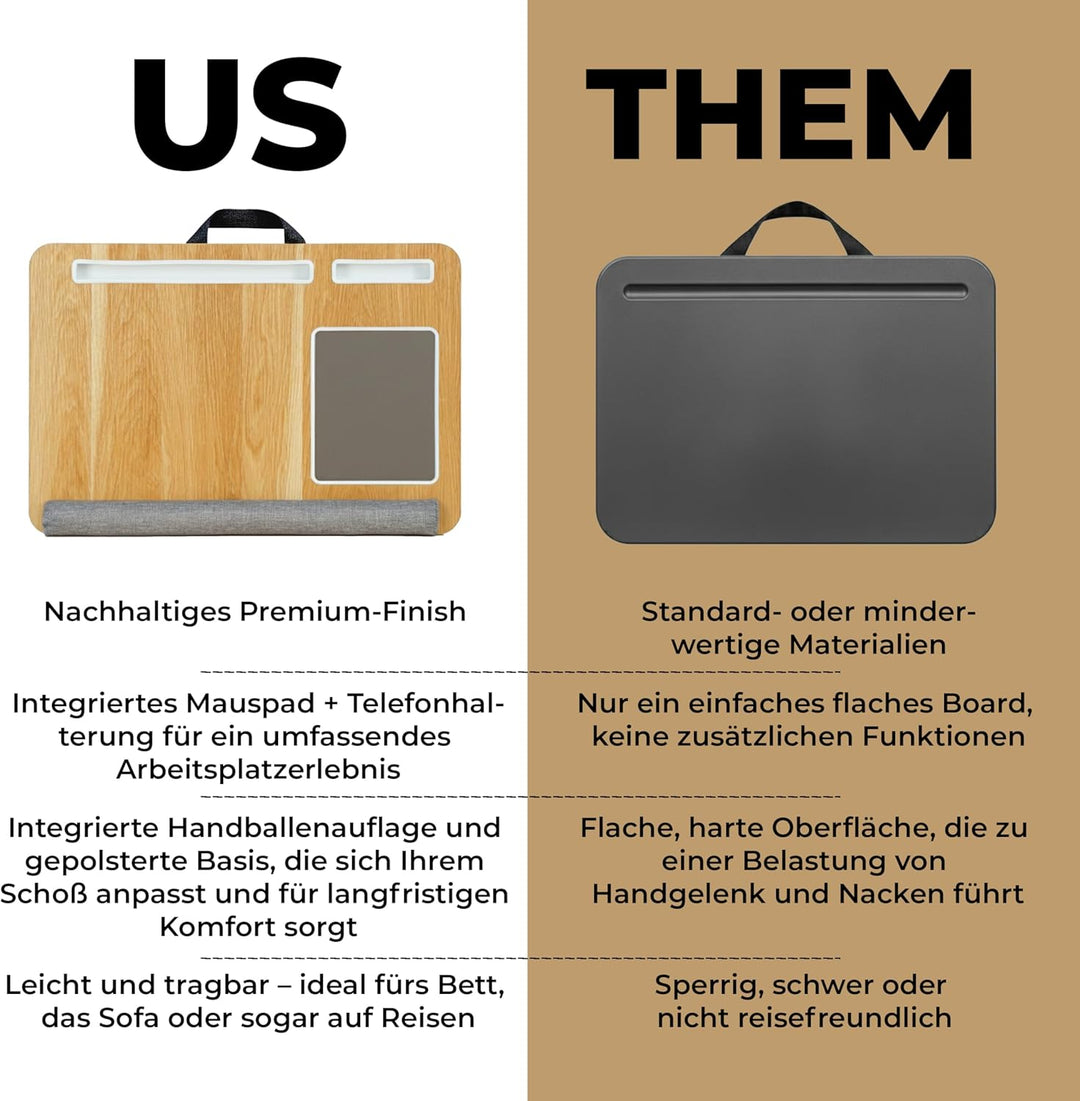 Laptopkissen für Bett &amp; Sofa – Knietablett mit Kissen, Handyhalter &amp; Handgelenkauflage – Passend bis