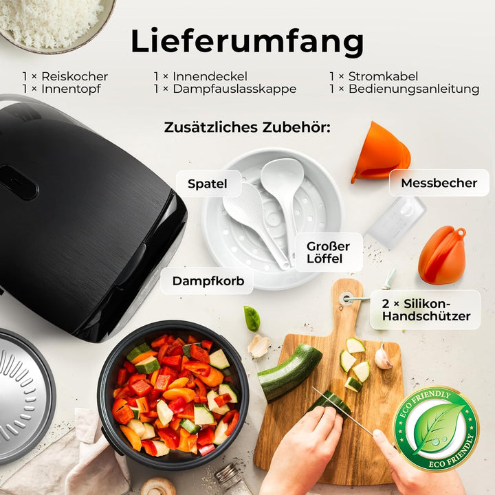 Balter Reiskocher, Multikocher mit 18 Programme, 4L Rice Cooker, Multicooker, Fuzzy-Logic, Dampfgare