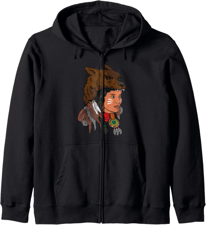 Native American Wolves Wolf Headdress Women Kapuzenjacke