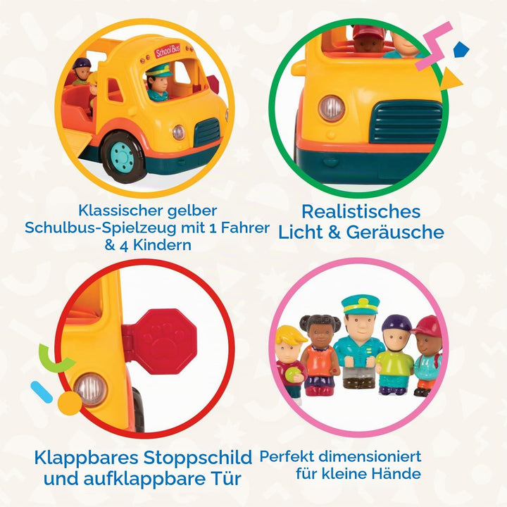 Battat – Licht &amp; Geräusche Schulbus – Gelber leuchtender Schulbus – 5 Spielzeugfiguren – Realistisch