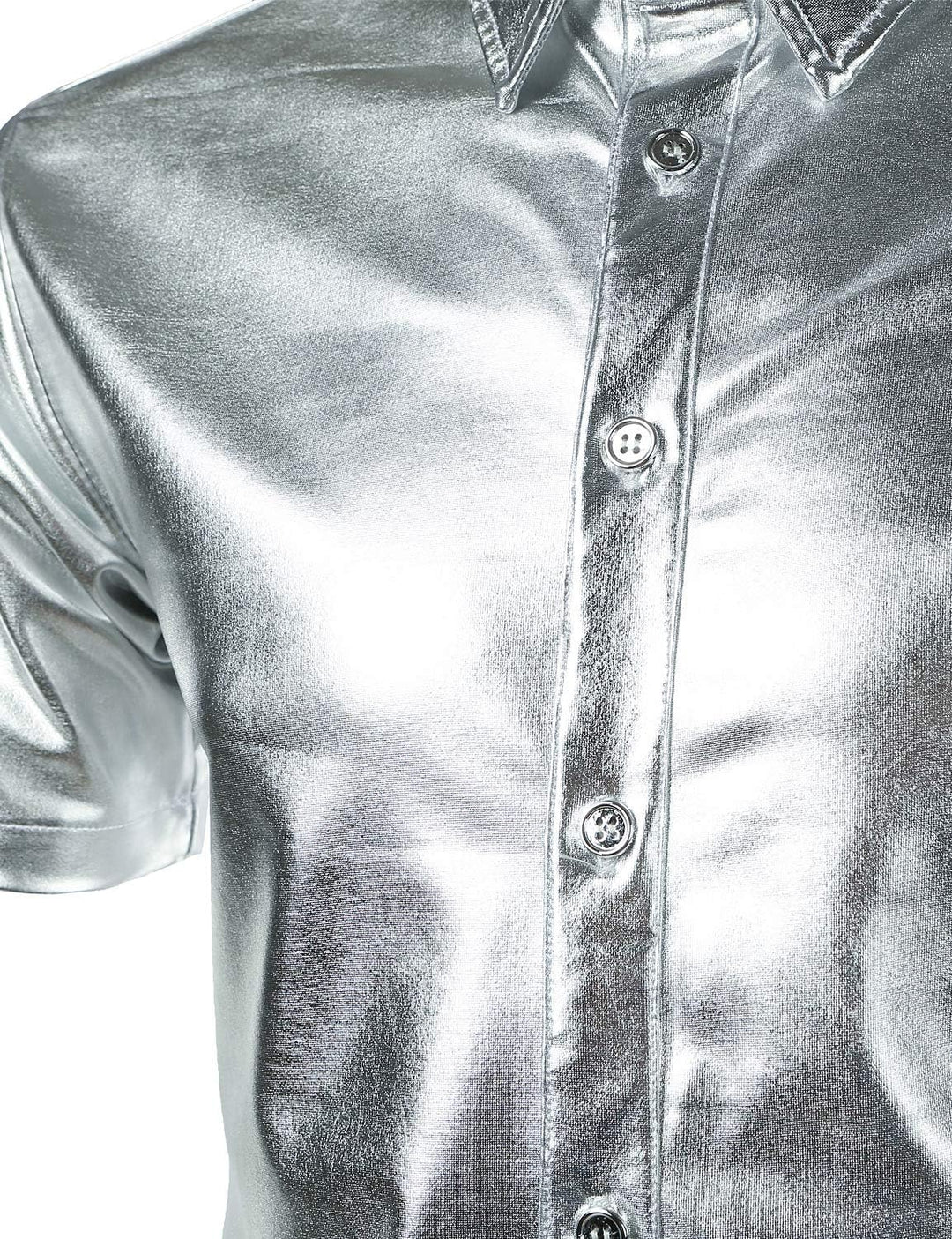 JOGAL Herren Metallic Glänzend Bronzing Nachtklub Party Hemd Silber M, Silber M