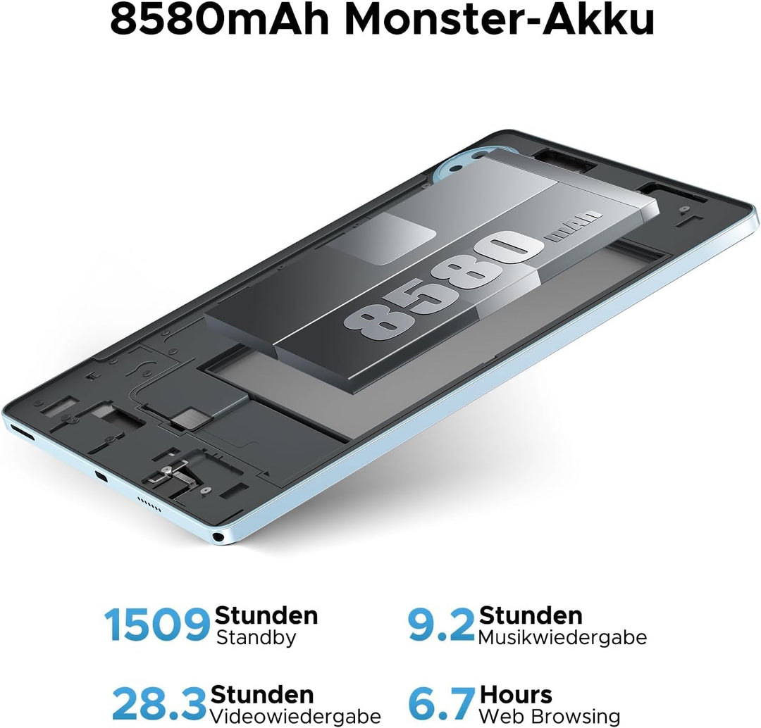 U11 Android 16 AI Tablet 11 Zoll, 16GB+128GB (2TB TF) Gaming Tablets, T7200 Octa Core, 8580mAh, Gemi