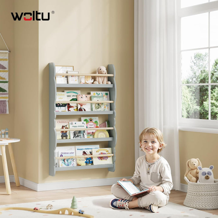 WOLTU Kinder Bücherregal Wand, Bücher-Organizer mit 4 Ablagen, Kinderregal für Buchaufbewahrung, Wan