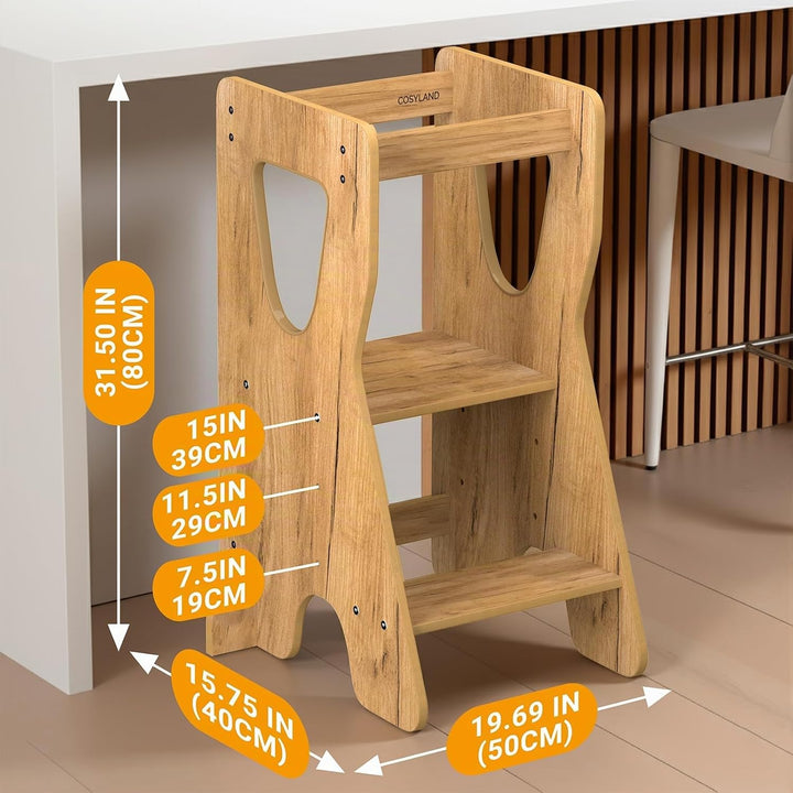 COSYLAND Lernturm ab 1 Jahr - Learning Tower - Höhenverstellbar Montessori Lernturm mit Kippschutz,