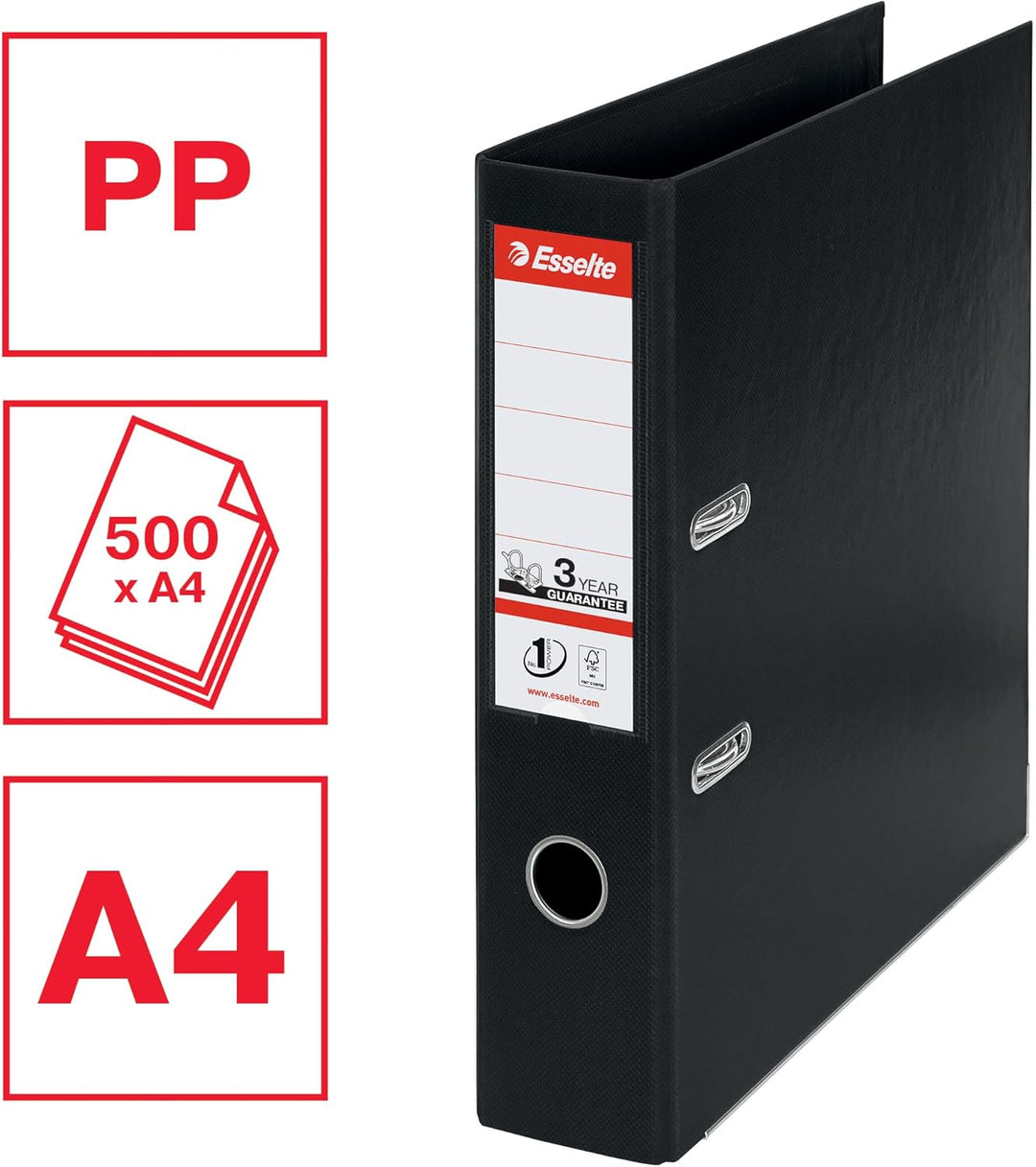 Esselte Ordner breit, DIN A4, 10er Pack, 7,5 cm Rückenbreite, Kunststoff-Ordner, Schwarz, Vivida, 81