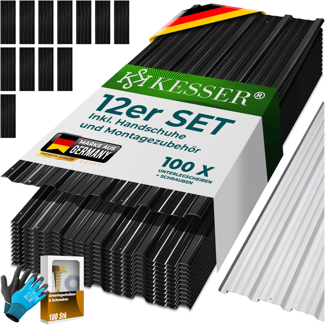 KESSER® 12 Stück Trapezblech Profilblech Set 129x45cm, 7 m² Dachblech verzinkter Stahl 0,25mm, Dachp