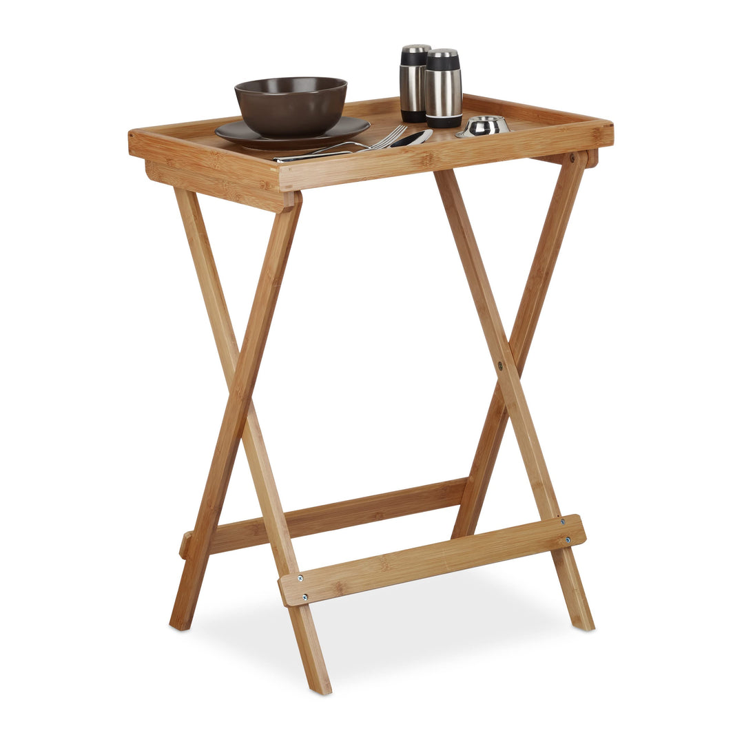 Relaxdays Tabletttisch Bambus H x B x T: ca. 66 x 50 x 38,5 cm Beistelltisch mit Tablett für Frühstü