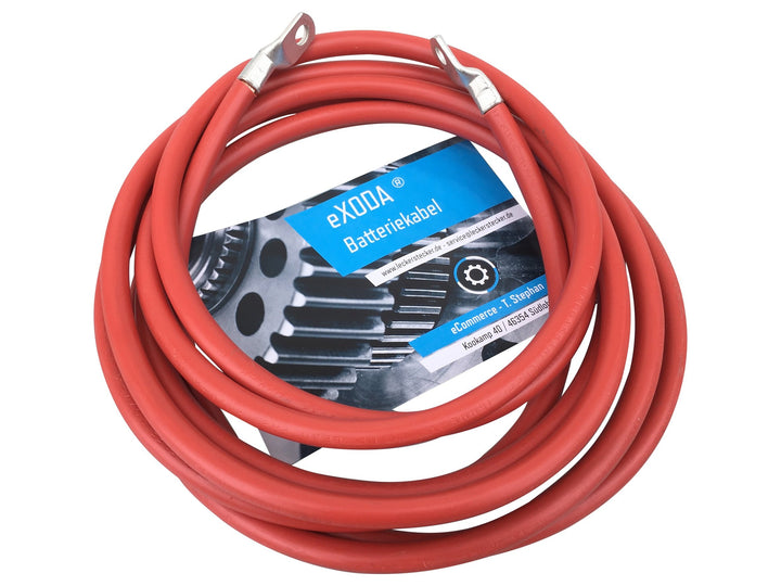 Exoda Batteriekabel 50 mm² 300cm mit Kabelschuhen M10 Rot für KFZ Auto Motorrad Boot Hitzebeständigk