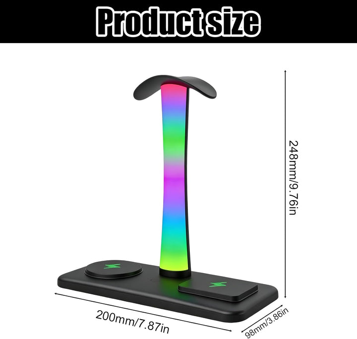3 in 1 RGB Gaming Kopfhörer Ständer, Headset Halterung mit 15W Wireless Ladegerät, Wireless Charge K