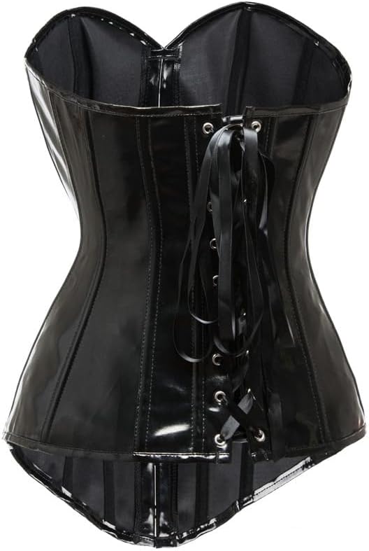 KUOSE Damen Body Shaper Dessous Gothic PVC Kunstleder Corsage Mieder Top Schwarz M Schwarz, M Schwar