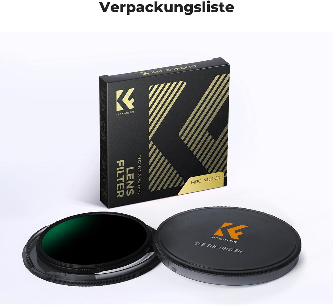 K&F Concept Nano-X 95mm Graufilter ND1000 (10 Stop) ND Filter Slim Neutral Graufilter 95mm ND1000, 9