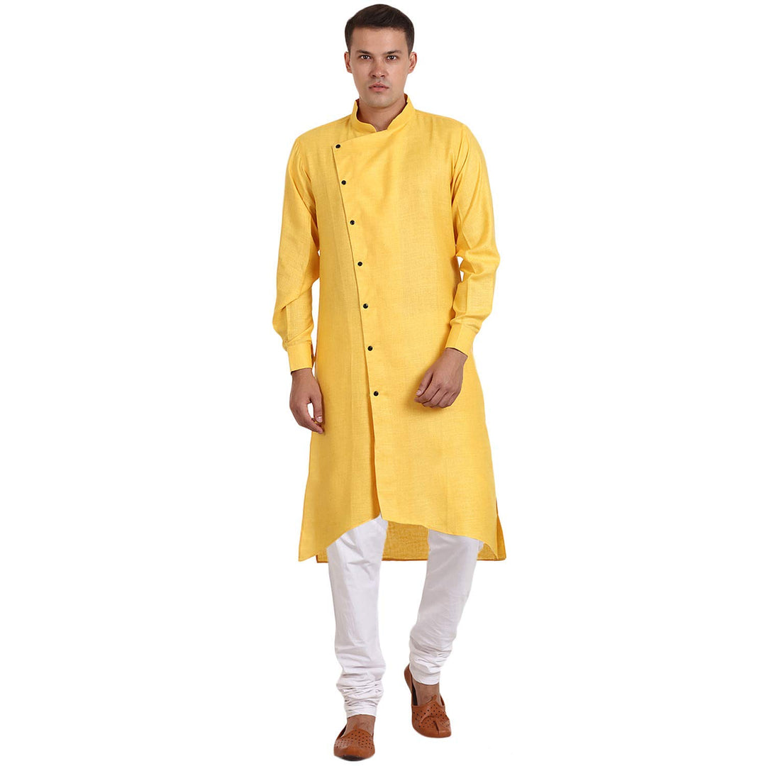 Angarakha Herren Pyjama-Set aus Baumwolle, Gelb