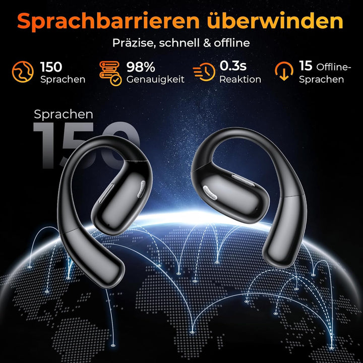 kentfaith KI Übersetzer Kopfhörer, 3-in-1 Echtzeit Sprachübersetzer Kopfhörer 150 Sprachen &amp; 16 Offl