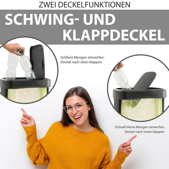 Hausfelder Müllsackständer mit Deckel, Gelber Sack Ständer mit Klappschwingdeckel, 1 x Müllsackhalte