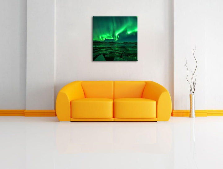 Polarlicht am Himmel, Format: 70x70 auf Leinwand, XXL riesige Bilder fertig gerahmt mit Keilrahmen,