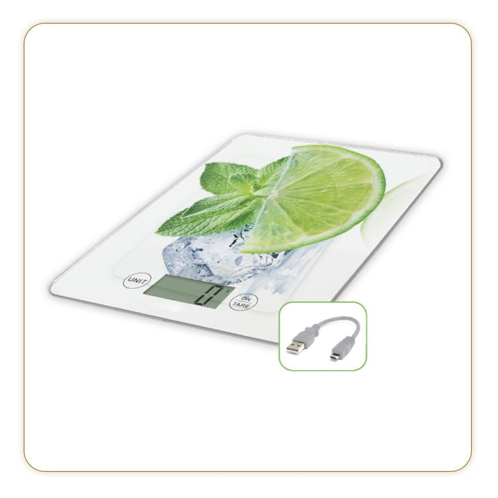 LTTLE BALANCE 8544 Slim Citron USB-R, Küchenwaage ohne Akku, USB wiederaufladbar, reparierbar, 5 kg,