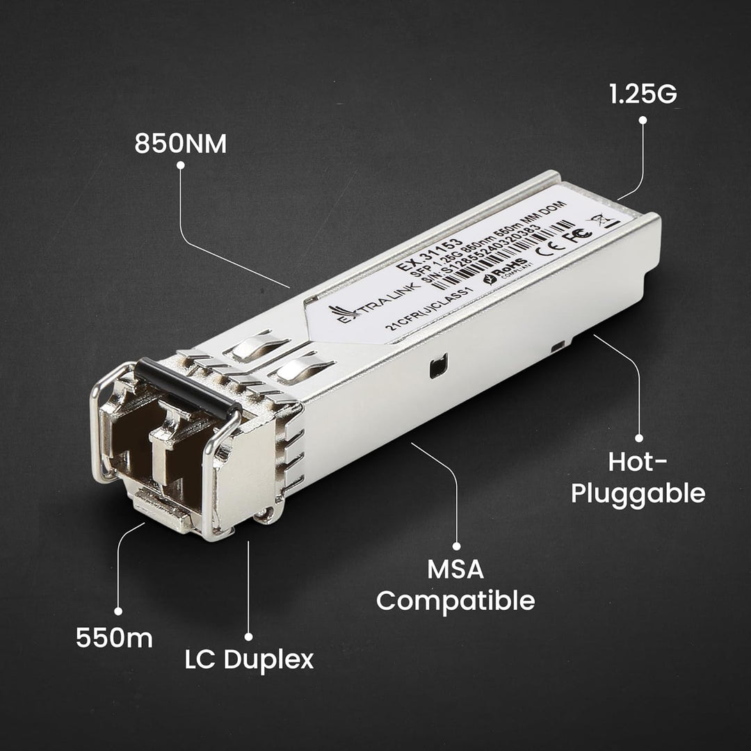 Extralink SFP Modul 1.25G LC Duplex Multimode 850 nm 550 m MSA-kompatibel – Für Cisco, Ubiquiti UniF