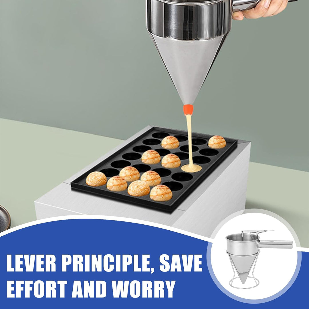 Pfannkuchen Teigspender Teigportionierer, 1200ml Edelstahl Kuchenspender mit Deckel & 4 Ersatzdüsen