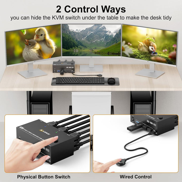 KVM Switch 2 PC 3 Monitore, KCEVE 2 HDMI + 1 DisplayPort KVM Umschalter, USB 3.0 8K@30Hz/4k@144Hz Dr