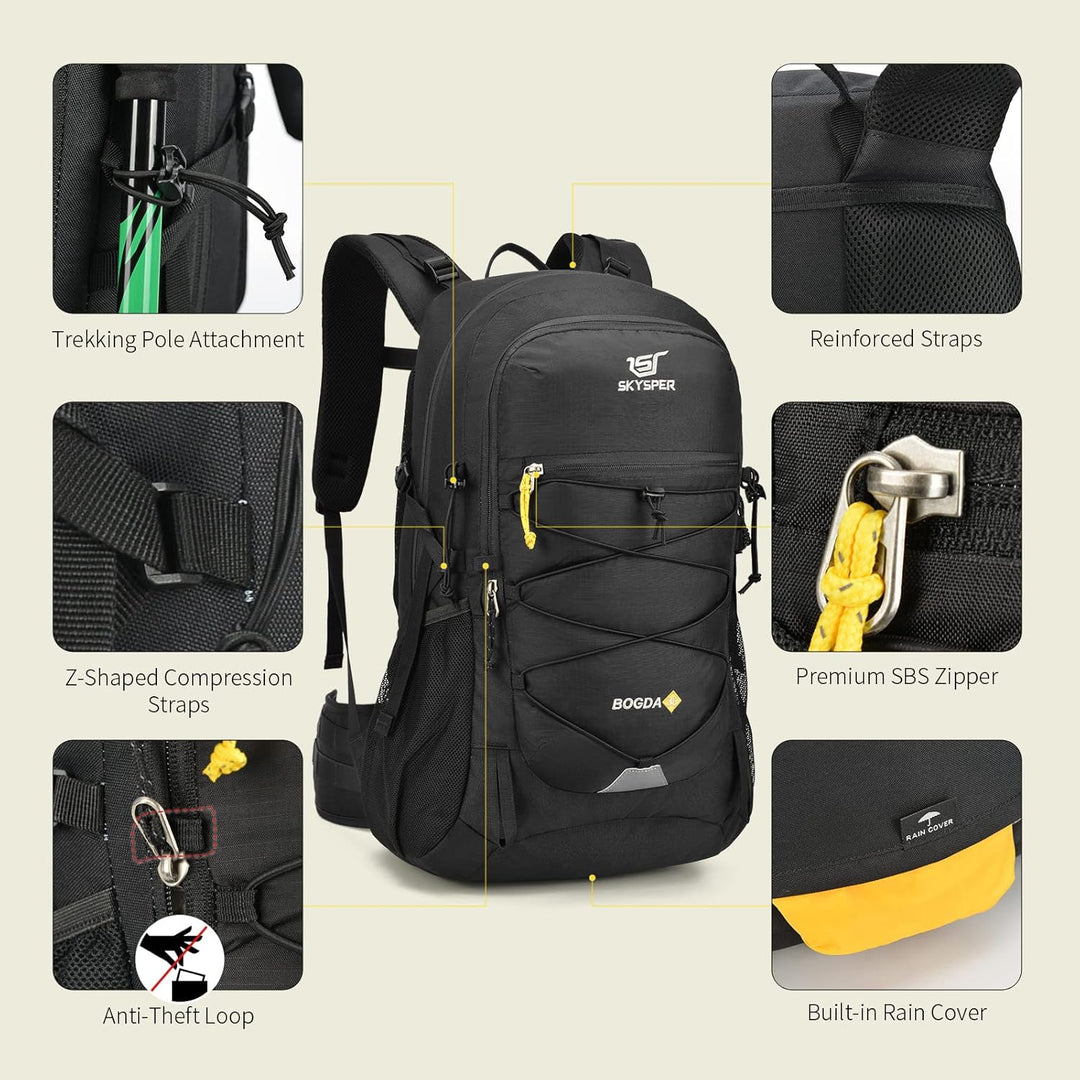 SKYSPER BOGDA 35 Wanderrucksack 35L Camping Backpack mit Rückenbelüftung & Trinksystem Trekkingrucks