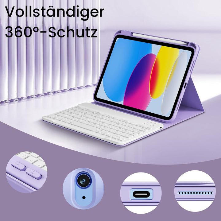 Hülle mit Tastatur für iPad (A16) 11/10 Generation 11/10,9 Zoll 2025/2022, Abnehmbare Kabellose Blue