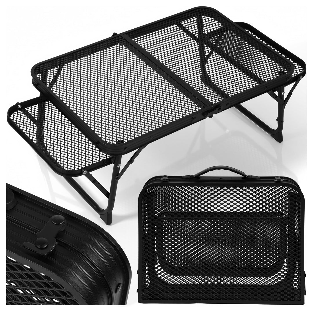 MalTec Reisetisch Klappbarer Campingtisch im Koffer mit Seitenablagen FLIP 70 Schwarz