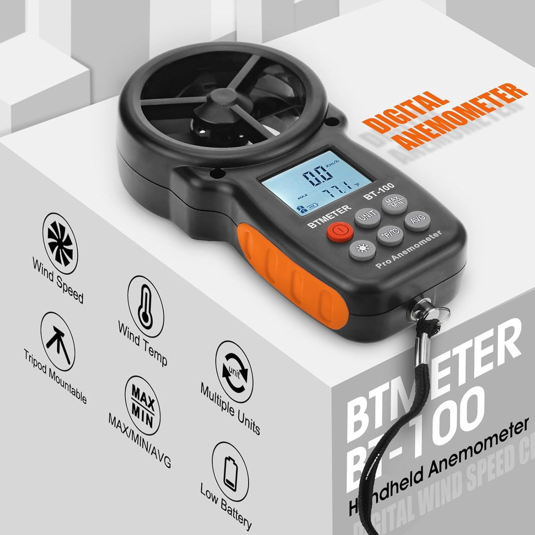 BTMETER BT-100 Digitaler Anemometer Handheld Windmesser Wind Speed Meter Gauge,Präzise Messung der W
