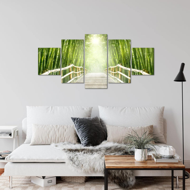 Runa Art Wandbilder Brücke Bambus 5 Teilig Bild auf Vlies Leinwand Deko Wohnzimmer Schlafzimmer Natu
