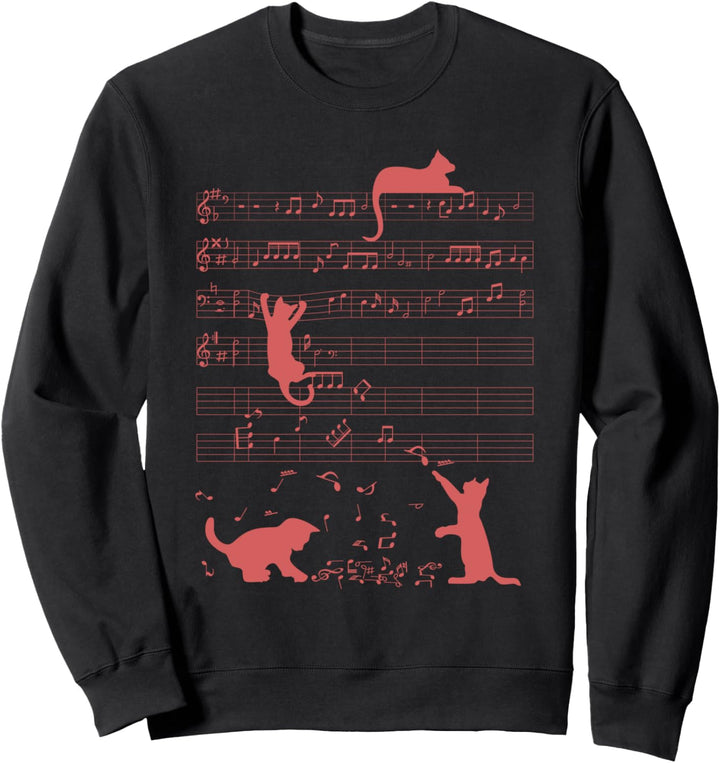 Niedliche Katzen Musiknoten Rot Musiker Kunst Sweatshirt