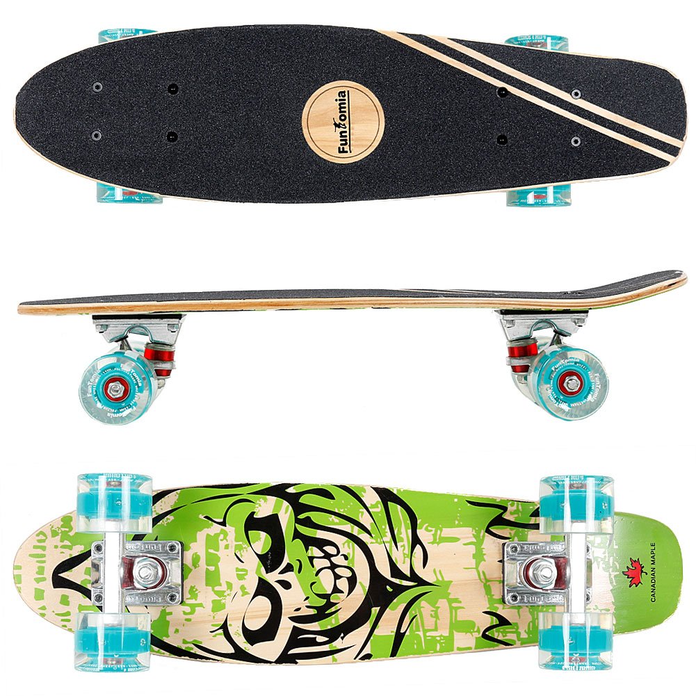 FunTomia Mini-Board Cruiser Skateboard 57cm aus 7-lagigem kanadischem Ahornholz inkl. Mach1 ABEC-9 K