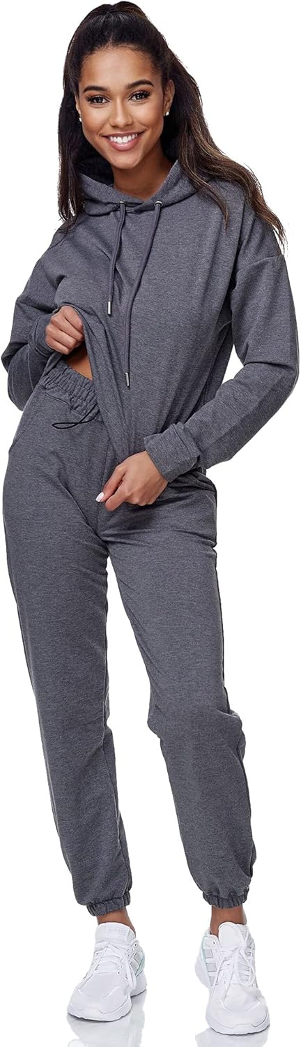 Tazzio Damen Jogginganzug Trainingsanzug Sport Freizeit Hoodie &amp; Jogginghose F200, Anthrazit