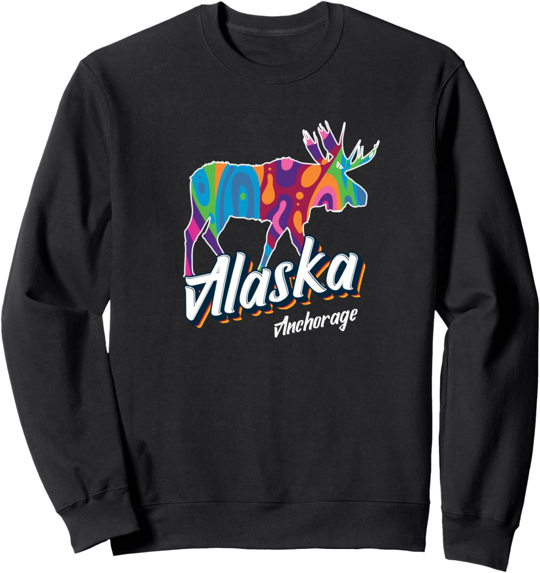 Anchorage Alaska USA Colorful Moose Art Vacation Souvenir Sweatshirt
