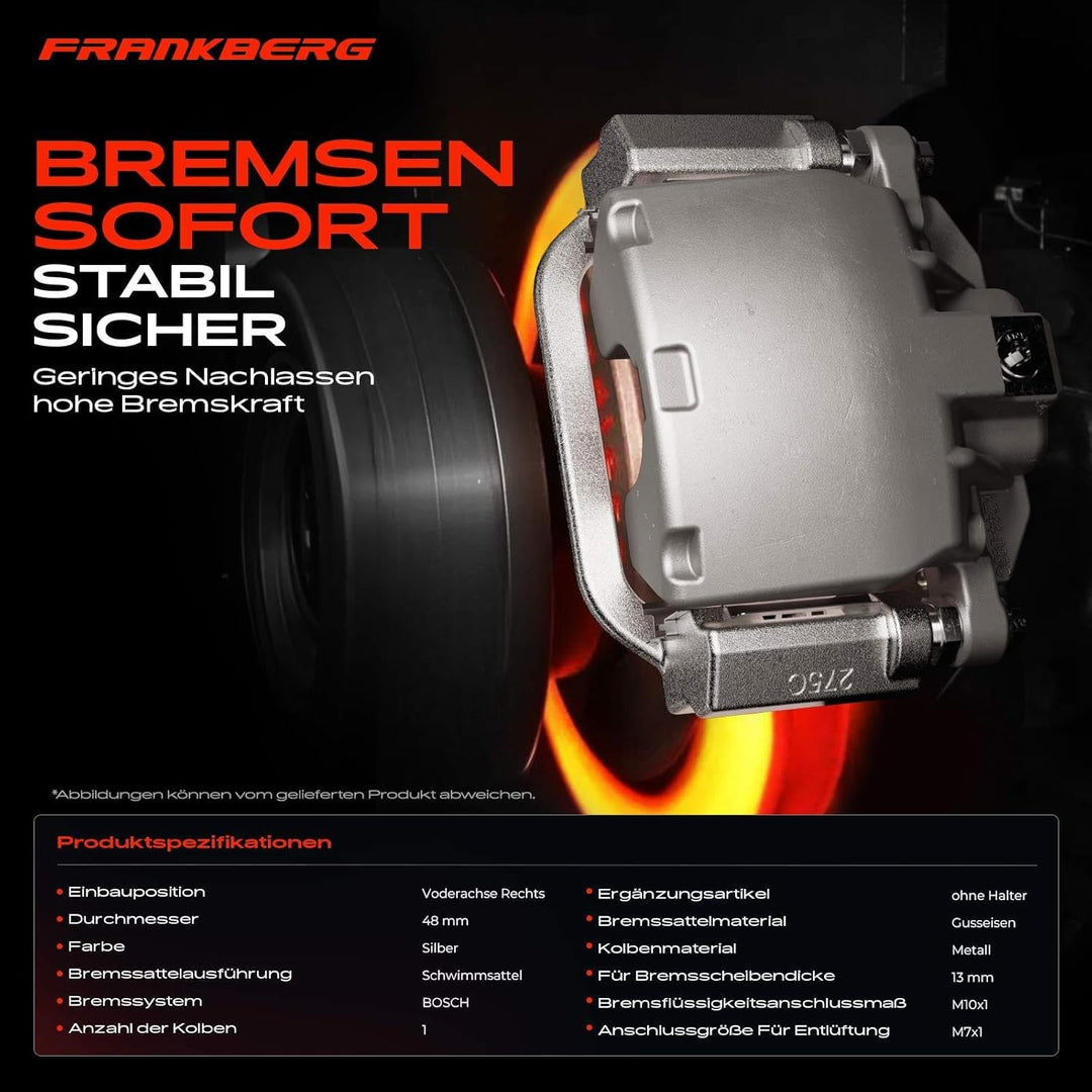 Frankberg Bremssattel Bremszange Vorne Rechts Kompatibel mit 206 2A/C 2E/K T3E 2L 2M 2001-2013 Repla