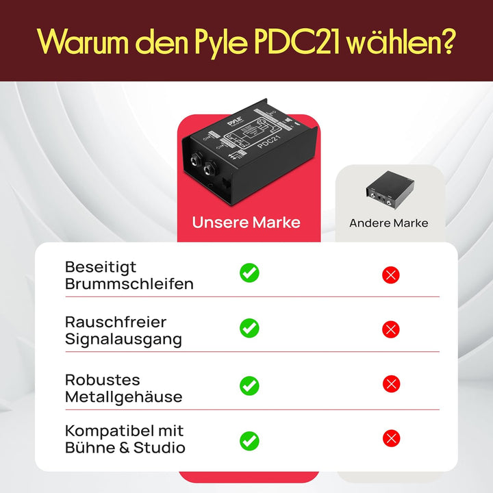 Pyle Premium DI Direct Injection Box, Passive DI Einheit, Brummen-Entferner mit Eingangs-Dämpfer zum