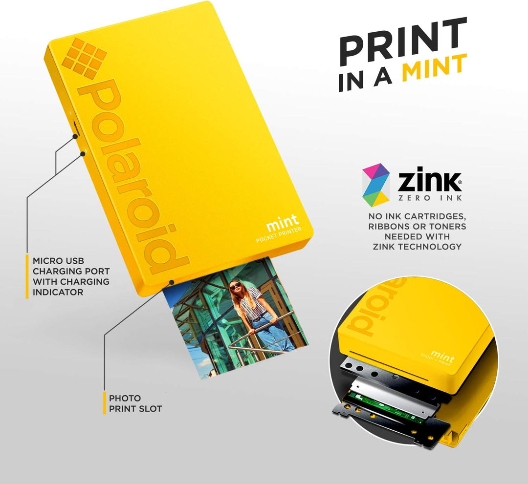 Polaroid Mint: Taschendrucker mit Zink-Papier. Bluetooth für Android- und iOS-Geräte. Druckt in selb
