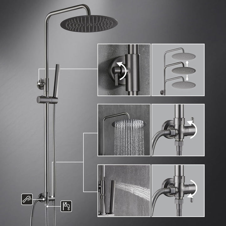 Görbach Edelstahl Duschset ohne Armatur, Regendusche Duschsystem mit Duschkopf, Duschstange, Duschsc