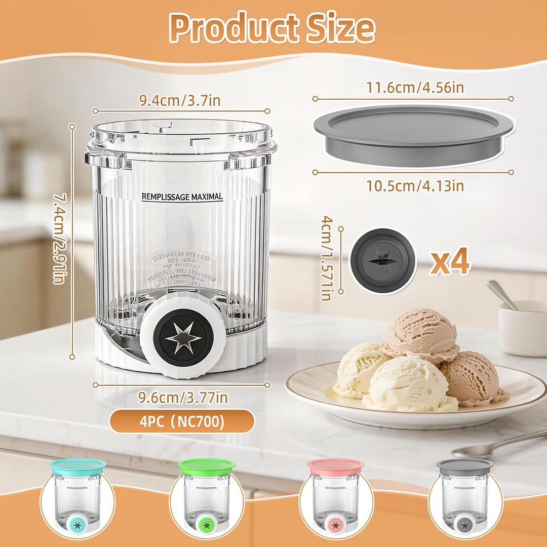 Hejo 4 Stück Behälter für Ninja Swirl CREAMi, 480ml Eisbehälter für NC700EU NC701EU-Serie, Eiscreme