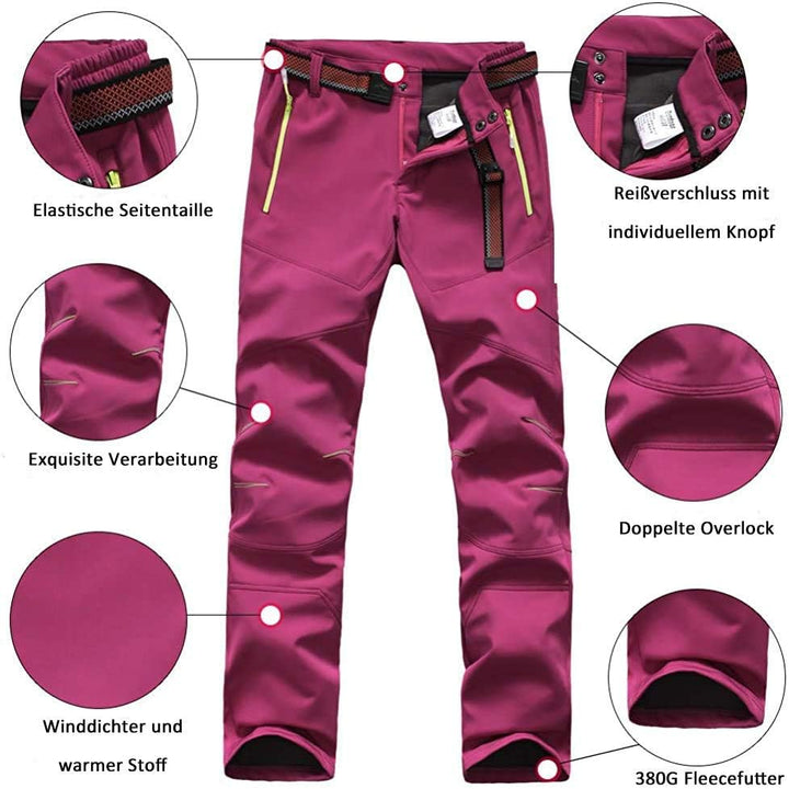 Damen Outdoorhose Softshellhose Wanderhose Gefüttert Fleece Warm Wasserdicht Winddicht Softshell Win