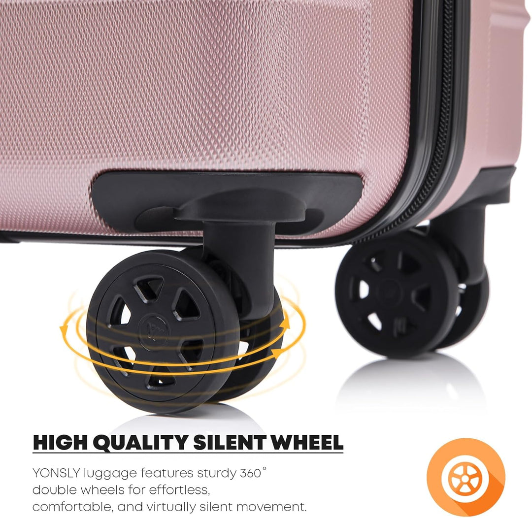 Koffer Suitcase L Roségold, Trolley Reisekoffer, Rollkoffer Handgepäck mit 4 Rollen 360°, Hartschale