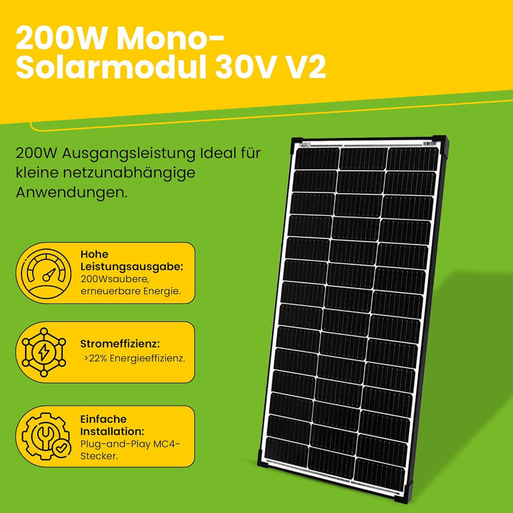 Offgridtec 200W Mono Solarpanel 30V Black Frame V2 200W 30V Schwarz, 200W 30V Schwarz