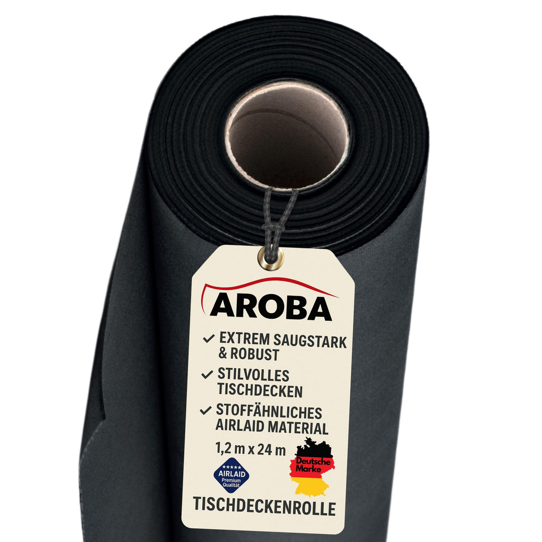 AROBA 1x Airlaid Tischdeckenrolle (Schwarz, 1,2 m x 24 m) - Stoffähnliche Tischdecke - Hochwertige T