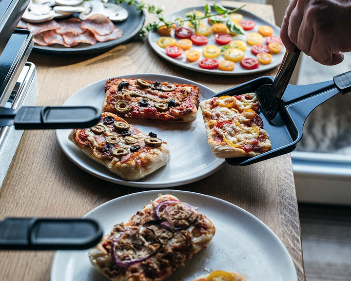 ROMMELSBACHER Pizza Raclette RCP 1800, Wendeplatte (Grillmuster/Crêpes), Pizzafunktion, keramische A