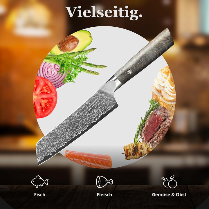 zayiko Professional Series – Premium Allzweckmesser 12 cm Klinge, 67 Lagen echtem Damaststahl, Ahorn