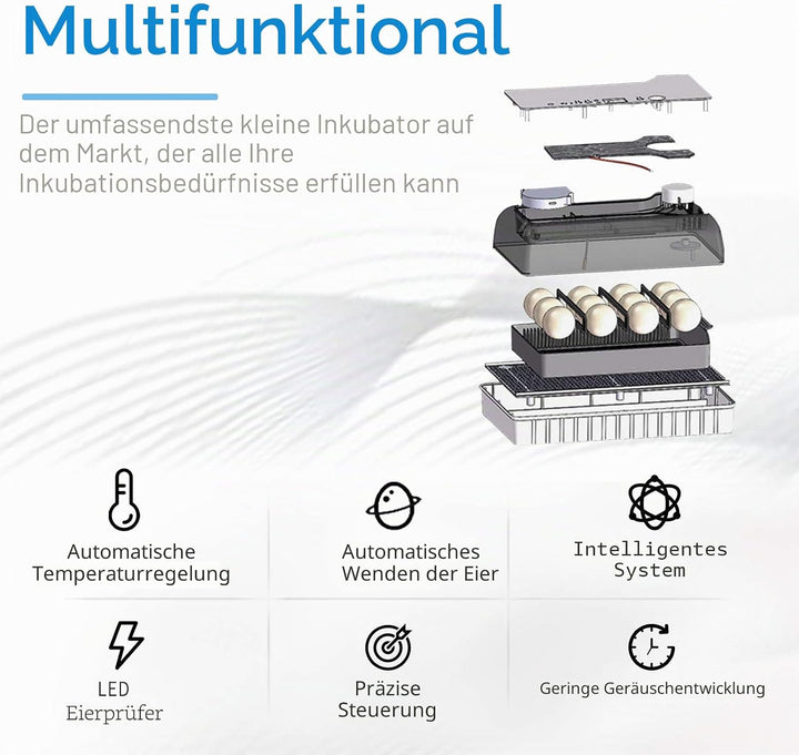 Smart Mini Egg Hatching 12 Eier Inkubator Automatische Temperaturregelung Hatcher für Hühner, Enten,