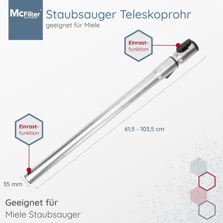 McFilter I Teleskoprohr kompatibel mit Miele S8340, S8360 Powerline, S8730 Staubsauger, Staubsaugerr