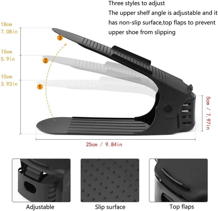 LANTUS 30 Stück Einstellbare Schuhregale, Schuhstapler/Schuhhalter Set, 3 höhenverstellbar, Platzspa