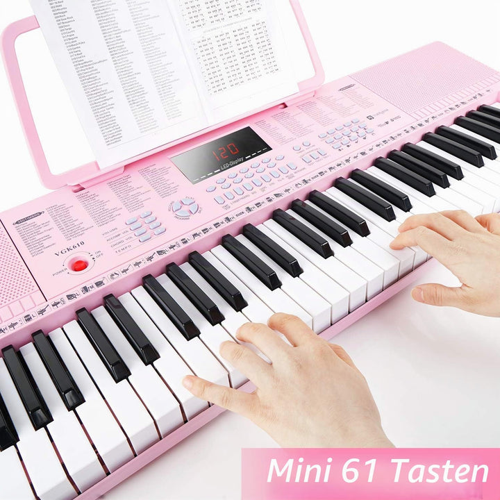 Vangoa Elektronische Klaviertastatur 61 Mini Tasten für Anfänger mit 3 Unterrichtsmodi, Mikrofon, 35