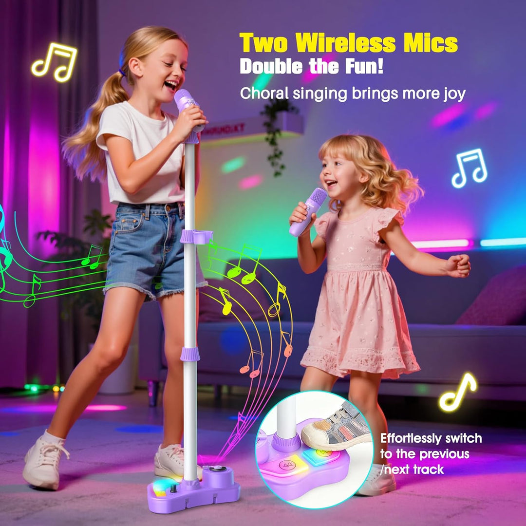 Karaoke Maschine Kinder mit 2 Bluetooth Mikrofon und Verstellbarer Mikrofon Ständer, Geschenk Spielz