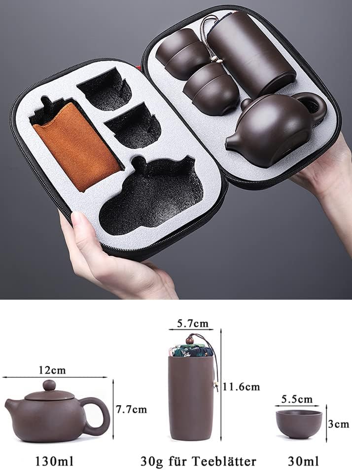 Tee Set 7-teilig Chinesisch Keramik Kleine Teeservice mit 130ml Teekanne und 4 Teebecher 30ml Tragba